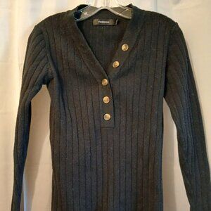 FASHION Brand Ribbed knit V-neck Henley Pullover sweater Jr. Small Black Long Sl